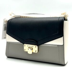 Michael Kors Kinsley leather Medium shoulder Flap Crossbody Bag Optic White